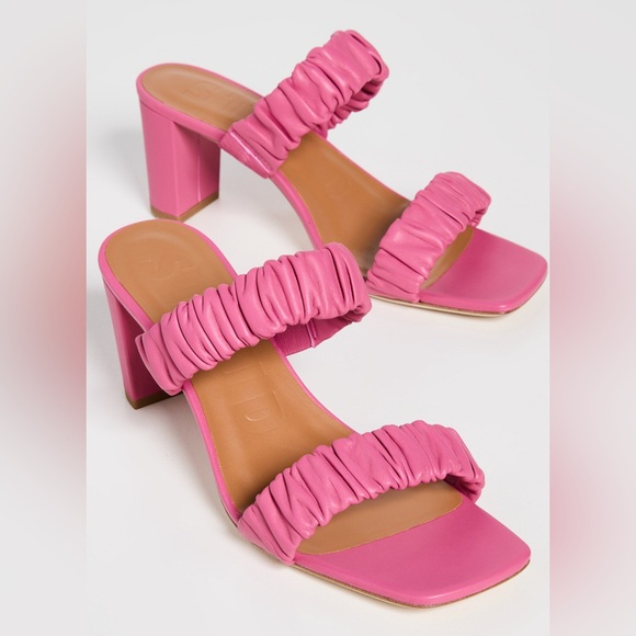 STAUD Frankie Ruched Leather Sandals in Pink Blossom - Picture 1 of 8